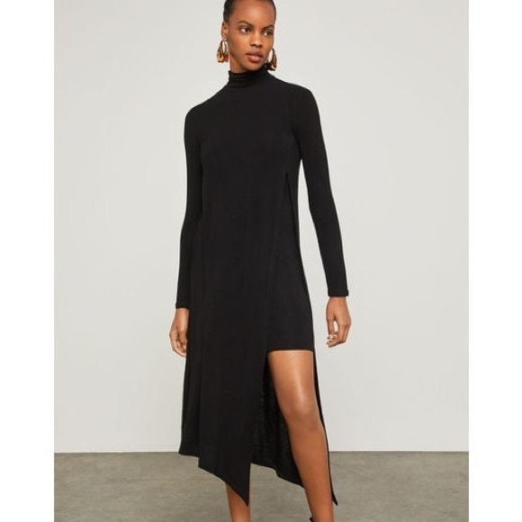 BCBGMAXAZRIA Kabrina Turtleneck Asymmetric Hem Dress Black Knit - Size M - Picture 3 of 6